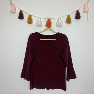 Talbots Scallop Hem Maroon Sweater Size Medium